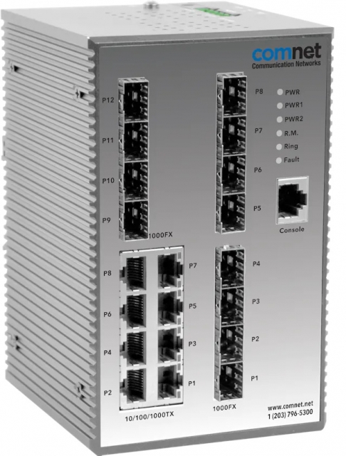 Hardened Managed L2+ Switch, 12 SFP, 8 RJ45